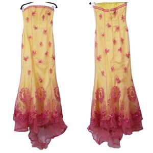 Jovani Ombre Prom Dress Flower Beads Embellished Details Strapless Gown Train